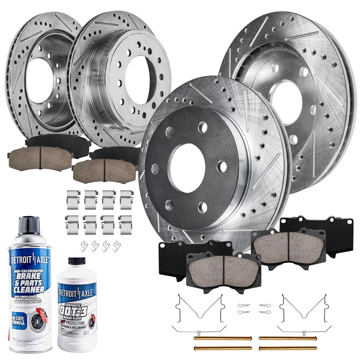 Detroit Axle - Brake Kit Replacement for 01-07 Toyota Sequoia Drilled & Slotted Brakes Rotors 2001 2002 2003 2004 2005 2006 2007